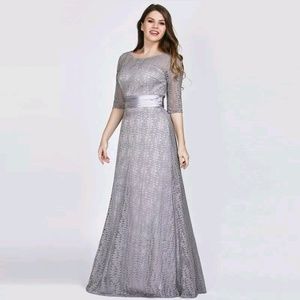 Gray lace evening gown